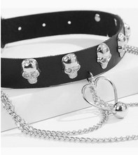 Load image into Gallery viewer, Tourtiwi Gothic Skulls Chain Leather Choker