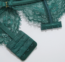 Load image into Gallery viewer, Lovely Lies Ladies Hunter Green Sexy Eyelash Lace Bra Set W/Garters