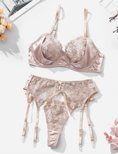 Load image into Gallery viewer, Sweetkama Ladies Lace See Through Lingerie Set with Garter Belt