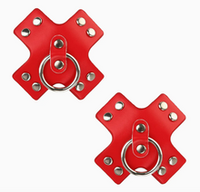 Load image into Gallery viewer, Neva Nude Pierced 'n Punked Red Leather Reusable Silicone Nipple Cover Pasties