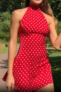 ECHO Polka Dot Halter Casual Dress
