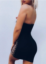 Load image into Gallery viewer, Bandeau Eyelet Laceup Sleeveless Bodycon Dress
