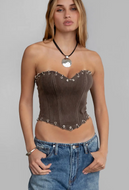 TicToc Kacey Washed Denim Like Corset Top