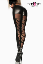 Load image into Gallery viewer, Saresia Wetlook Leggings - with Transparent Tulle Inserts
