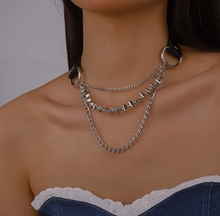 Load image into Gallery viewer, Tourtiwi Punk Rock Chains Leather Choker
