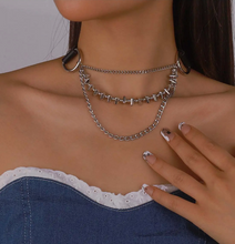 Load image into Gallery viewer, Tourtiwi Punk Rock Chains Leather Choker
