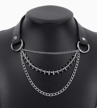 Load image into Gallery viewer, Tourtiwi Punk Rock Chains Leather Choker
