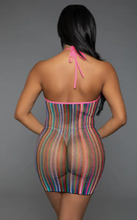 Load image into Gallery viewer, BeWicked Rainbow Halter Minidress
