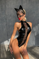 Devils Boutique Latex Black Bodysuit Pvc Bodycon Body Cat Latex Sexy Look