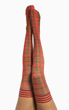 Load image into Gallery viewer, Kixies Grace Semi-Opaque Red Plaid Thigh-Highs Stockings
