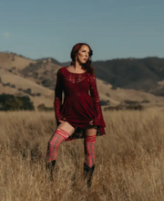 Load image into Gallery viewer, Kixies Grace Semi-Opaque Red Plaid Thigh-Highs Stockings
