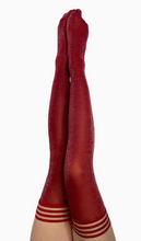 Load image into Gallery viewer, Kixies Holly Red Opaque Sparkle Thigh-Highs Stockings
