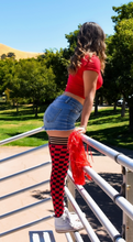 Load image into Gallery viewer, Kixies Red &amp; Black Game Day Socks
