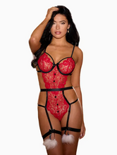 Load image into Gallery viewer, Shirley of Hollywood Santa's Sexy Vixen Lace Gartered Teddy
