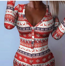 Load image into Gallery viewer, Kixies Christmas Print Button Front Onesie
