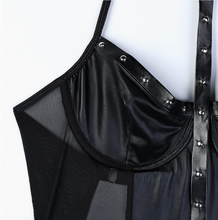 Load image into Gallery viewer, Tourtiwi Sexy Mesh Soft Leather Stitching Metallic Skirt Suit
