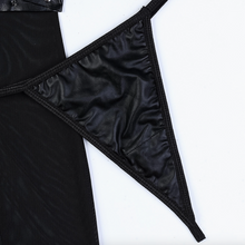 Load image into Gallery viewer, Tourtiwi Sexy Mesh Soft Leather Stitching Metallic Skirt Suit
