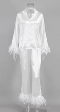 Load image into Gallery viewer, Soli Echo Feather Trim Buttoned Loungewear Set
