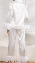 Load image into Gallery viewer, Soli Echo Feather Trim Buttoned Loungewear Set
