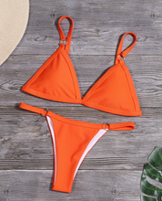 Load image into Gallery viewer, FTIY Solid Color Triangle Bikini Split Swimsuit - Neon Green ONLY
