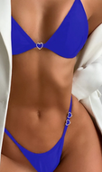 FTIY Sexy Solid Color Heart Buckle Bikini Swimsuit