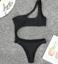 Load image into Gallery viewer, Sexy Hollow Solid Color One-Shoulder Bikini One-Piece Swimsuit

