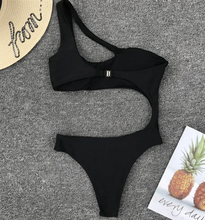 Load image into Gallery viewer, Sexy Hollow Solid Color One-Shoulder Bikini One-Piece Swimsuit
